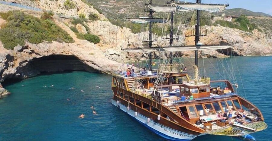 Alanya: Catamaran Boat Tour with Snorkeling and BBQ Lunch - Cleopatra Beach and the first long swim