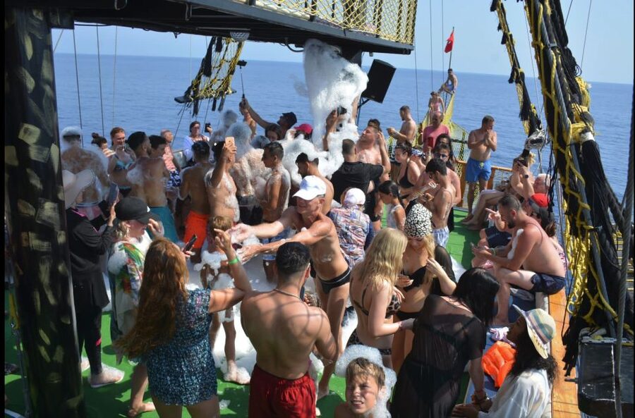 Alanya: Pirate Boat Tour w/ BBQ & Foam Party - Seeing the Red Tower, Old Shipyard, and Alanya Castle from the water