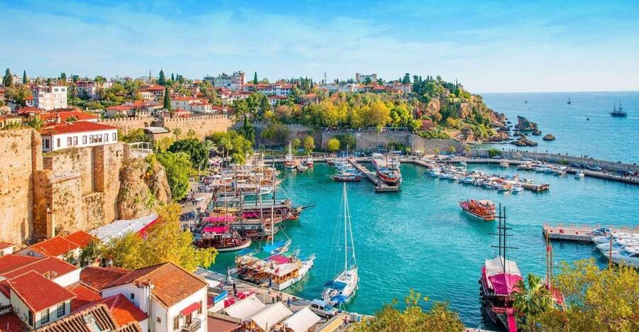 Fishing boats in the old harbour below the Kaleiçi cliffs, Antalya