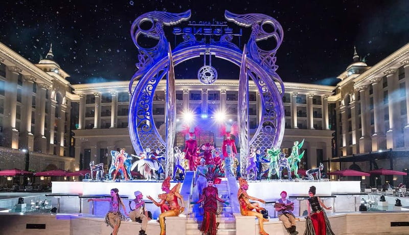 From Side: Land Of Legends Night Show With Transfer - Lights, lasers, and water choreography