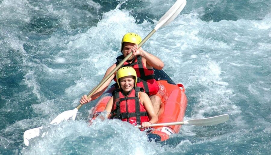 Koprulu Canyon: River Kayaking Experience with Lunch - Getting fitted with a canoe, helmet, and life vest