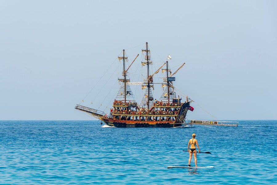 Red Dragon Pirate Boat Trip & Lunch - From Kemer Marina toward the Phaselis coast